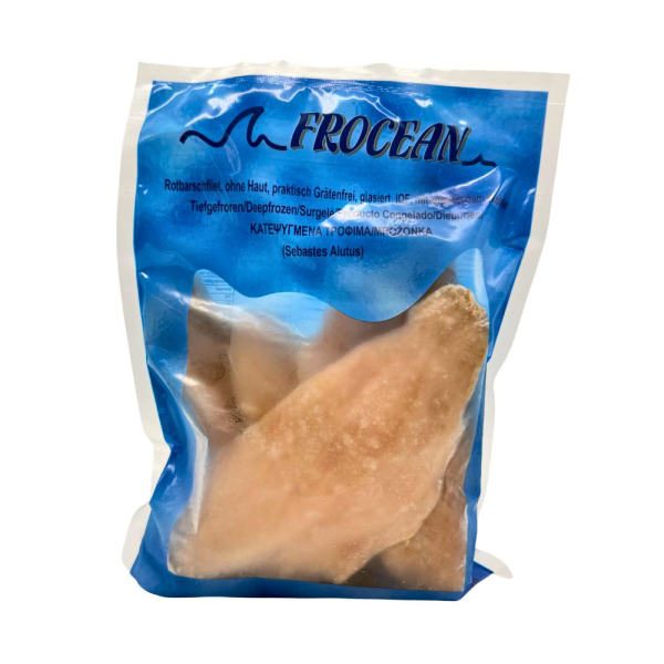 Frocean Rotbarschfilet roh, ohne Haut, praktisch grätenfrei, glasiert, mit Wasserzusatz, tiefgefroren, 800 g/Beutel