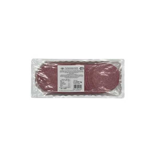 Salami Truthahn geschnitt. Kal. 90, MGS, 6x500g/Krt., Pck.